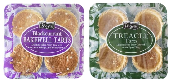 Pearl's Blackcurrant Bakewell Tarts and Treacle Tarts, Filled Pastry Case, Almond Flavour and Golden Syrup Filling