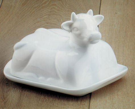 Cow Themed White Ceramic Butter Dish (19x14x7cm)