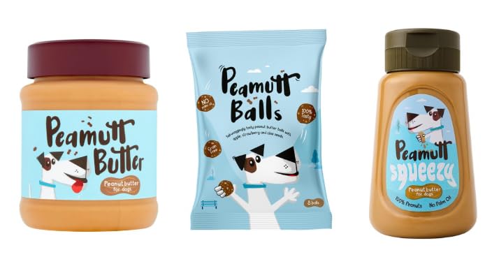 Peamutt Peanut Butter for Dogs, Butter Jar, Squeezy Bottle, and Balls, Grain-Free, No Palm Oil