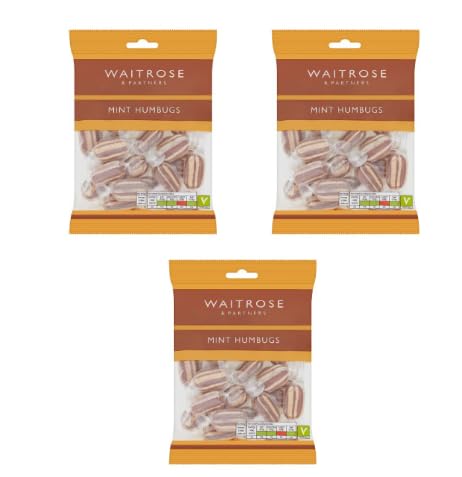 Waitrose & Partners Mint Humbugs, Classic Boiled Sweets, Vegetarian, Pack of 3