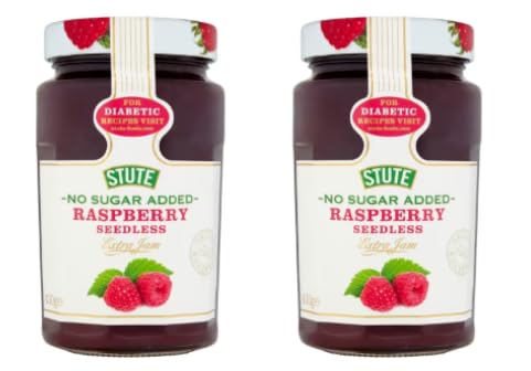 Stute No Sugar Added Raspberry Seedless Extra Jam, for Diabetic Recipes, Pack of 2