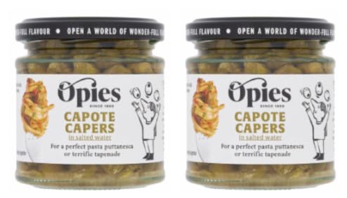 Opies Capote Capers in Salted Water, for Pasta Puttanesca or Tapenade, Pack of 2