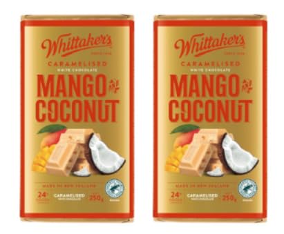 Whittaker's Caramelised White Chocolate Mango Coconut Bar, 250g, Pack of 2