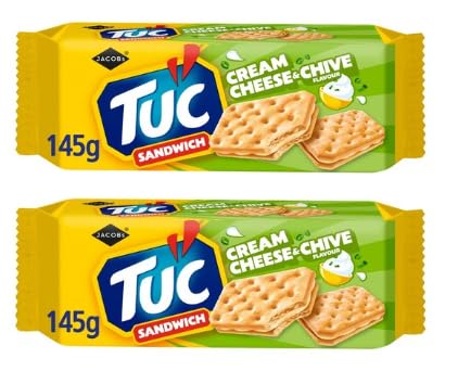 Jacob's TUC Sandwich Crackers, Cream Cheese & Chive Flavour, 145g, Pack of 2