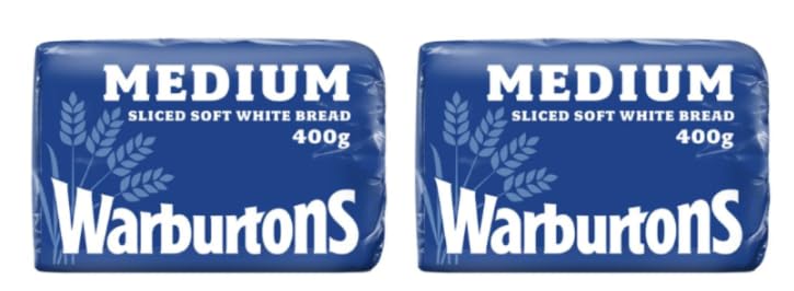 Warburtons Medium Sliced Soft White Bread, 400g - Pack of 2