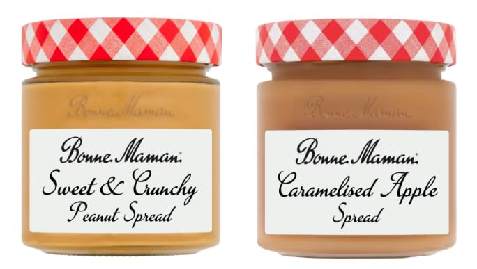 Bonne Maman Sweet & Crunchy Peanut Spread and Caramelised Apple Spread, 2 Jar Variety Pack
