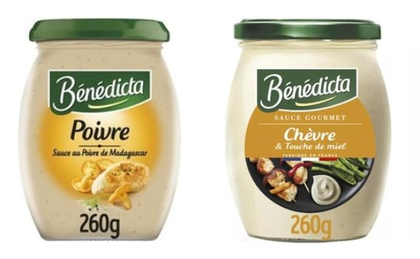Bénédicta Gourmet Sauce, Poivre au Poivre de Madagascar & Chèvre with Honey, 260g