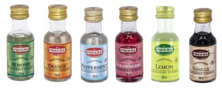 Preema Concentrated Flavouring Essence, Almond, Orange, Peppermint, Strawberry, Lemon, Vanilla, 28ml, 6 Pack