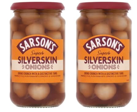 Sarson's Superb Silverskin Onions, Pickled in Vinegar, Pack of 2