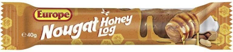 Europe Nougat Honey Log Bar, Sweet Confectionery Treat, 40g