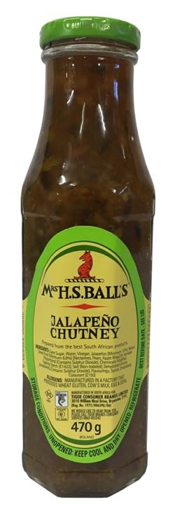 Mrs H.S. Ball's Jalapeño Chutney, South African Recipe, Glass Jar, 470g