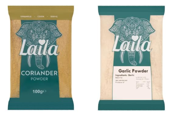 Laila Coriander Powder and Garlic Powder, Ground Spice Blend, 100g