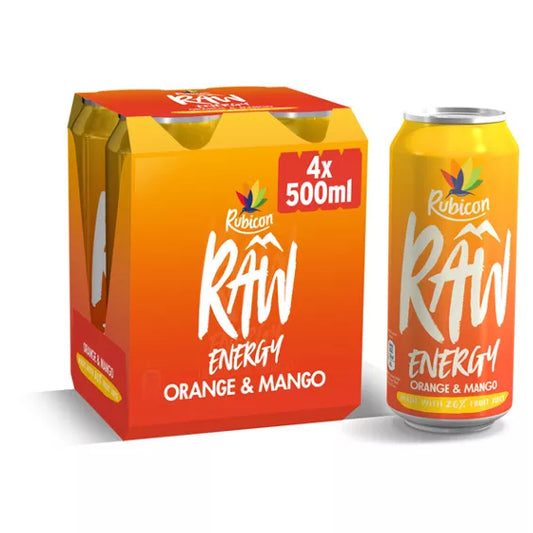 Rubicon Raw Orange & Mango Energy Drink 4 x 500ml