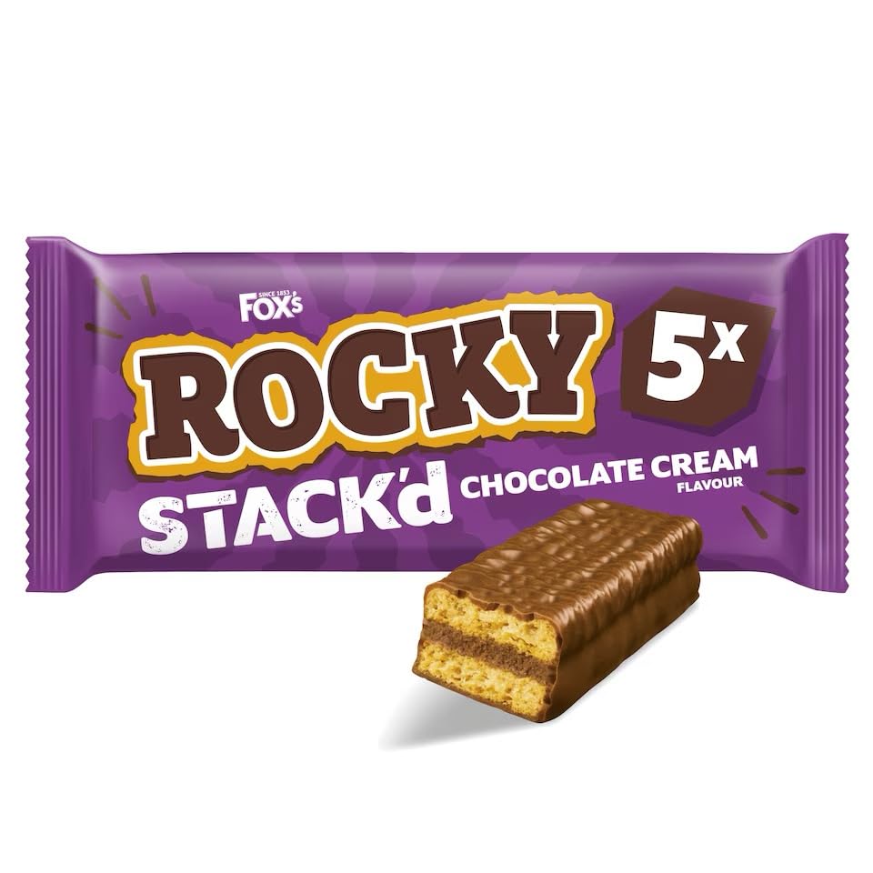 Fox's Rocky STACK'd Chocolate Cream Flavour Biscuit Bars, 5 Pack, 25g per Bar x 2 pack