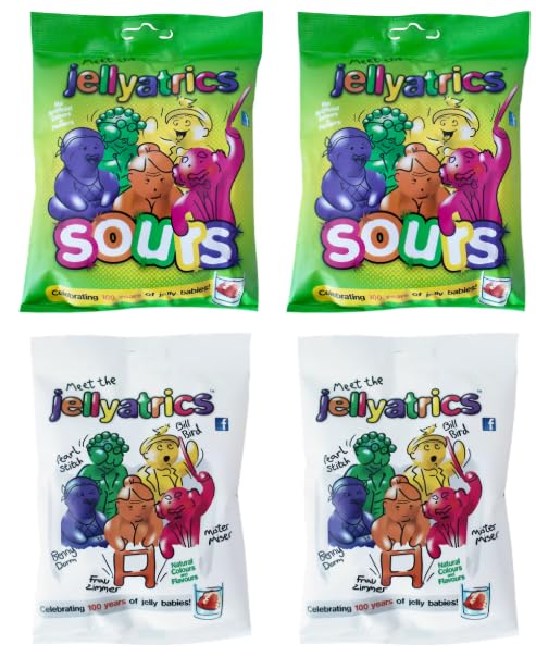 Jellyatrics Sours and Original Jelly Babies Sweets, Natural Colours and Flavours, 4 Pack