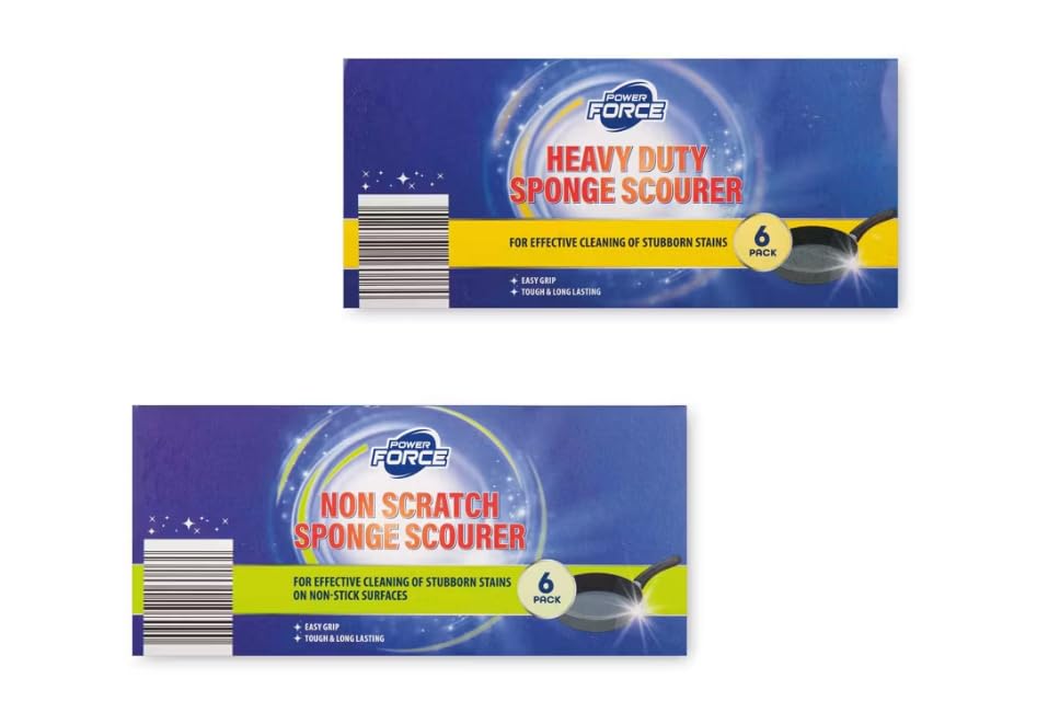 Power Force Scourer Sponges - 1 x Heavy Duty & 1 x Non Scratch