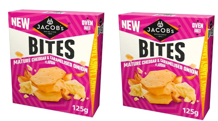 Jacob's Bites Mature Cheddar & Caramelised Onion Flavour Crackers, Pack of 2