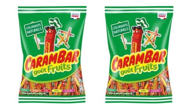 CaramBar goût Fruits Chewy Fruit Flavoured Candy, Natural Colours, Made in France - Pack of 2