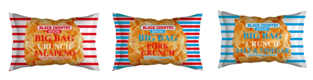 Black Country Snacks Big Bag Crunch Jalapeno, Pork Crunch, Salt & Vinegar, Finest Quality Hand Cooked