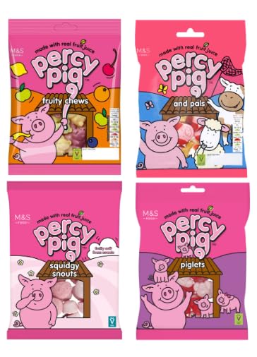 Percy Pig Sweets Variety Pack, Fruity Chews and Pals, Squidgy Snouts, Piglets, (Pack of 4)