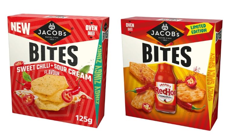 Jacob's Bites Oven Baked Crackers, Sweet Chilli & Sour Cream and Frank's RedHot Flavours, 125g