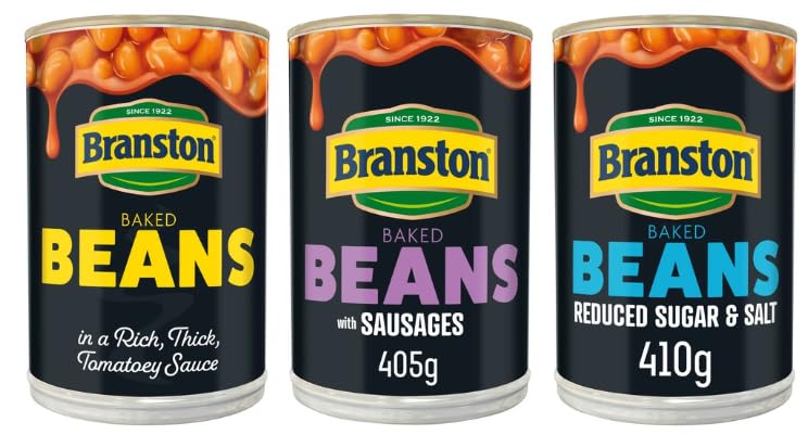 Branston Baked Beans, in a Rich Thick Tomatoey Sauce, with Sausages, Reduced Sugar & Salt, Variety Pack