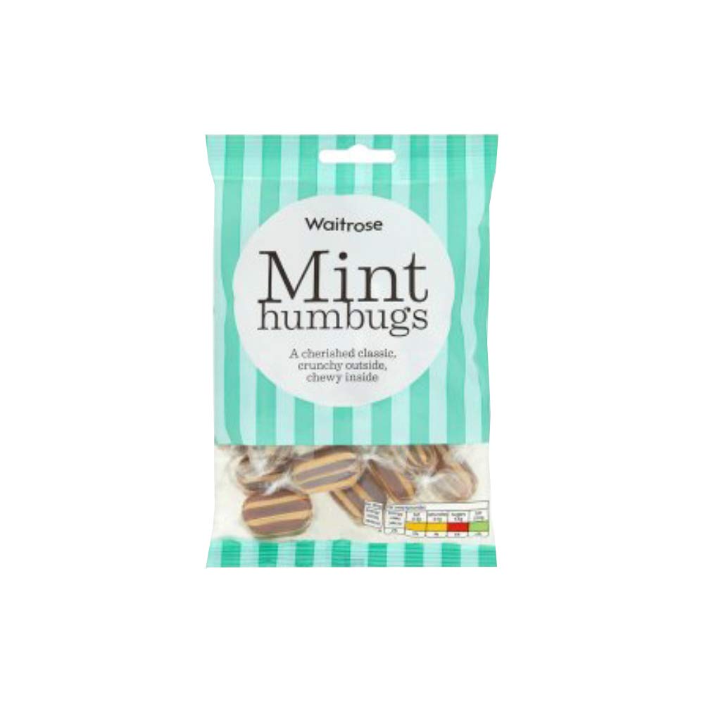 Waitrose Mint Humbugs Mint Flavoured Boiled Sweets Vegetarian 225g