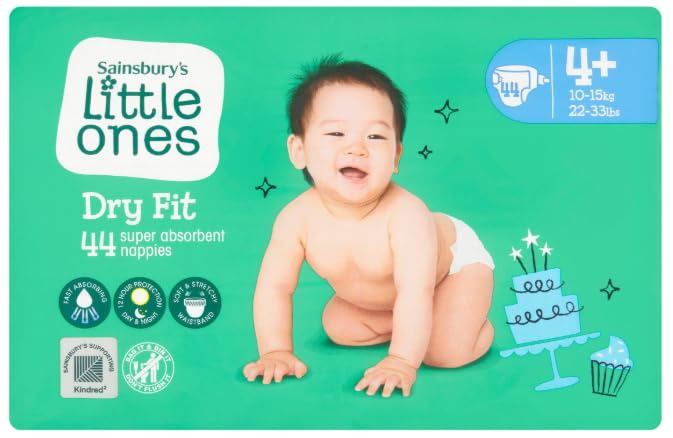 Sainsbury's Little Ones Dry Fit Size 4+ Maxi Plus 44 Nappies - (Pack of 6)