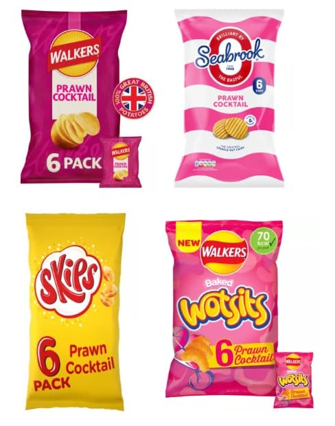Prawn Cocktail Crisps Variety Bundle, Includes Seabrook, Walkers, Skips and Wotsits.