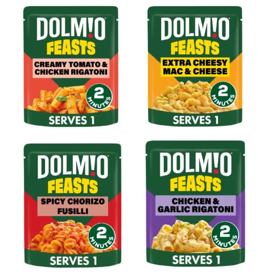 DOLMIO Feasts Pasta Variety Pack - Creamy Tomato, Chorizo, Mac & Cheese, Garlic & Chicken