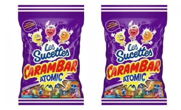 Carambar Les Sucettes Atomic Lollipops, Assorted Flavours, Cola, Citron, Fraise - Pack of 2