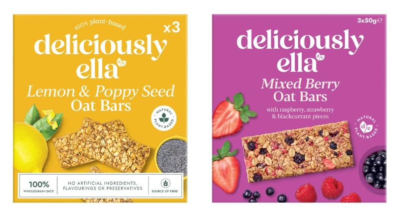 Deliciously Ella Oat Bars - Lemon & Poppy Seed 3x50g and Mixed Berry 3x50g