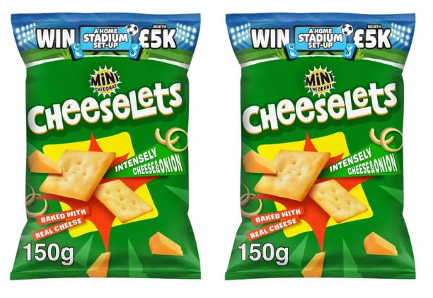 Cheeselets Cheese and Onion Flavour Baked Snacks, Made with Real Cheese, 150g - (Pack of 2)