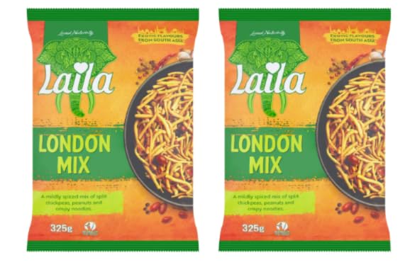 Laila London Mix, Mildly Spiced Split Chickpeas, Peanuts and Crispy Noodles, Pack of 2
