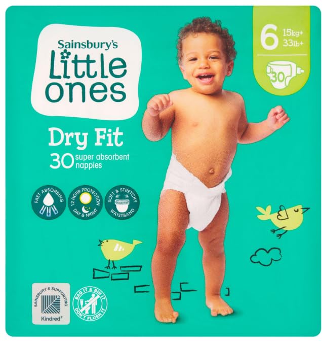Sainsbury's Little Ones Dry Fit Size 6 Extra Large x30 Nappies - (Pack of 6)