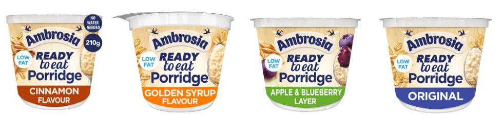 Ambrosia Ready to Eat Porridge, Cinnamon, Golden Syrup, Apple & Blueberry, Original