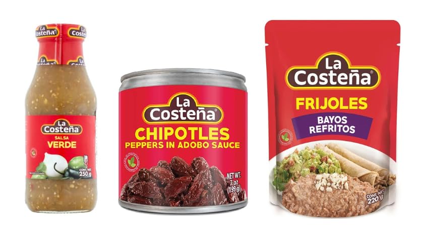 Mini Mexican Pack - La Costeña Salsa Verde, Chipotles Peppers in Adobo Sauce, and Frijoles Bayos Refritos, Variety Pack