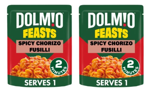DOLMIO FEASTS Spicy Chorizo Fusilli Pasta, Ready in 2 Minutes - Pack of 2