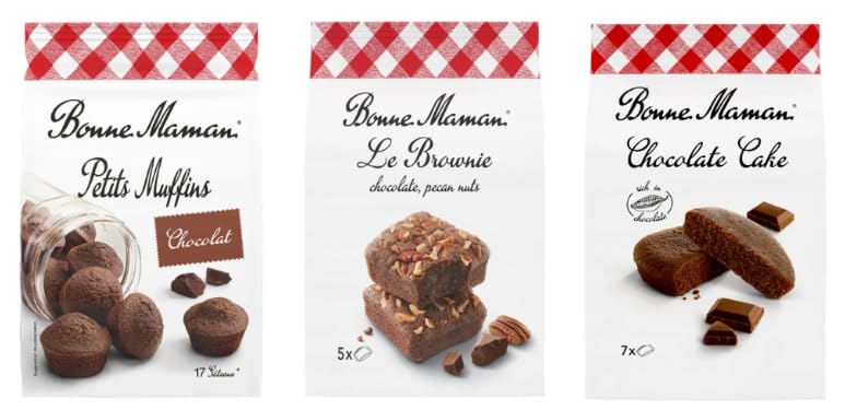 Bonne Maman Chocolate Baked Goods Variety, Petits Muffins, Le Brownie with Pecan Nuts, Chocolate Cake