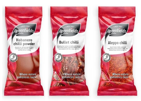 Greenfields Chilli Powder Variety Pack, Habanero, Bullet Chilli, and Aleppo Chilli, Spice Blend