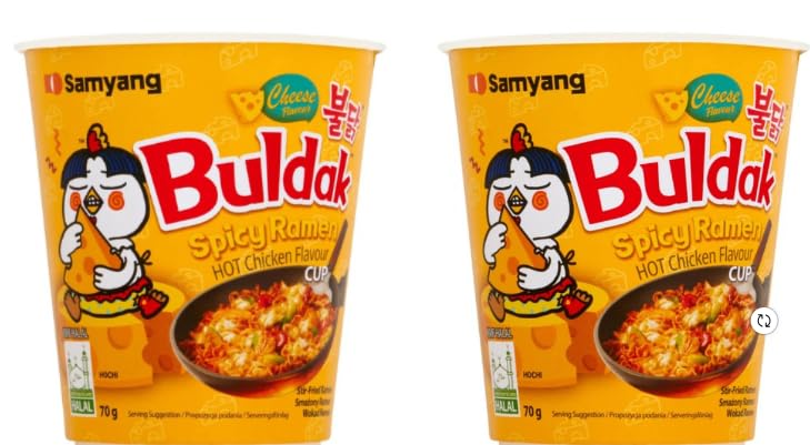 Samyang Buldak Spicy Ramen Cup, Hot Chicken Flavour, Cheese, Pack of 2