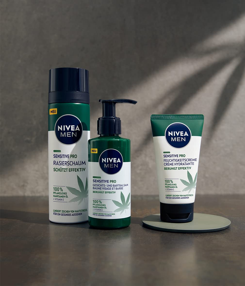 NIVEA MEN Sensitive Pro Shaving Foam (200 ml), Sensitive Shaving Foam with Hemp Seed Oil & Vitamin E, Protection Against Skin Irritation for a Gentle and Smooth Shave