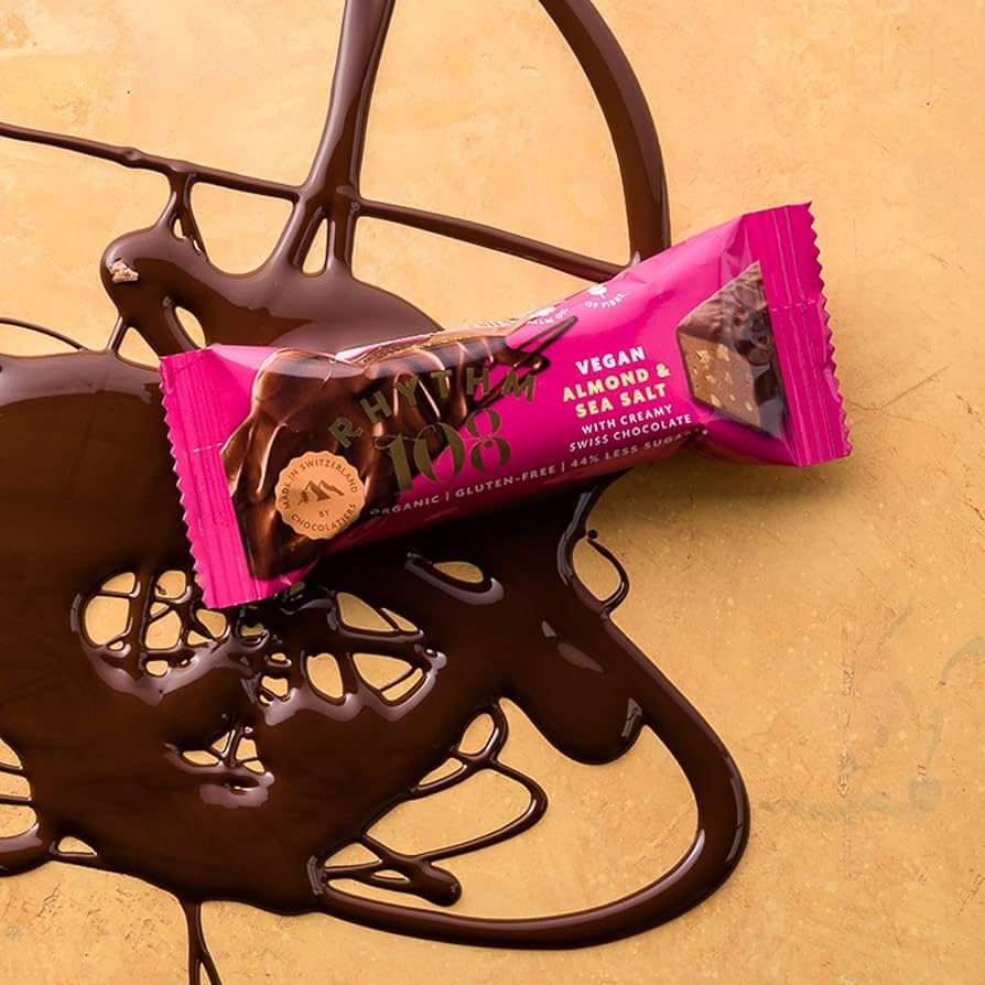 RHYTHM 108 Vegan Almond & Sea Salt with Creamy Swiss Chocolate Bar, 33g