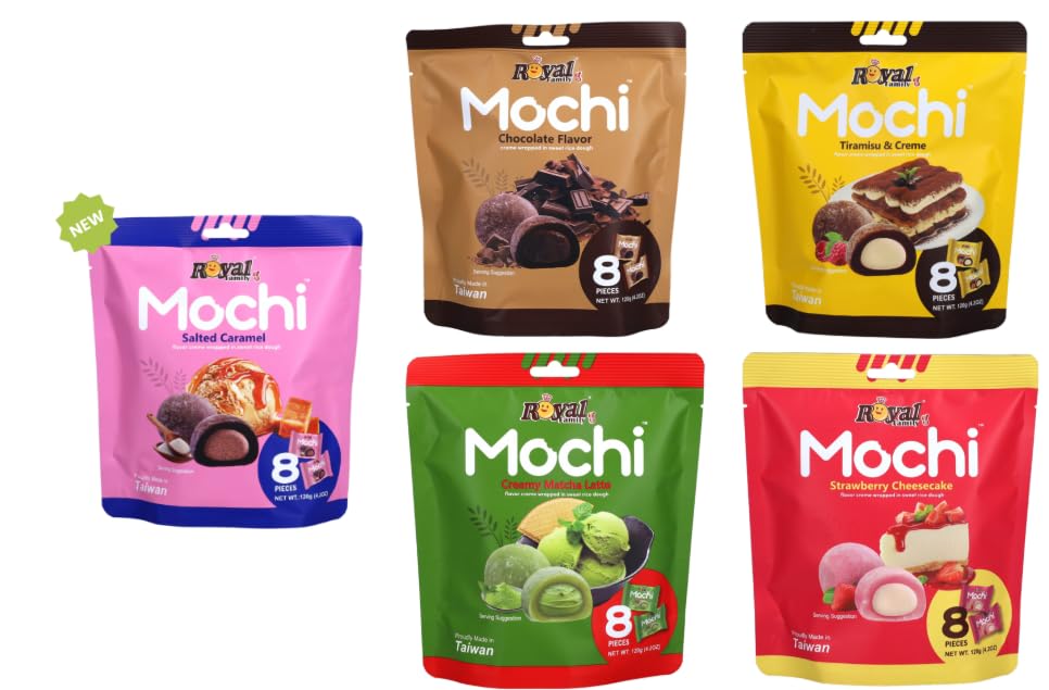 Royal Family Mochi, Assorted Flavours, Chocolate, Tiramisu & Creme, Salted Caramel, Matcha Latte, Strawberry Cheesecake, 8 Pieces
