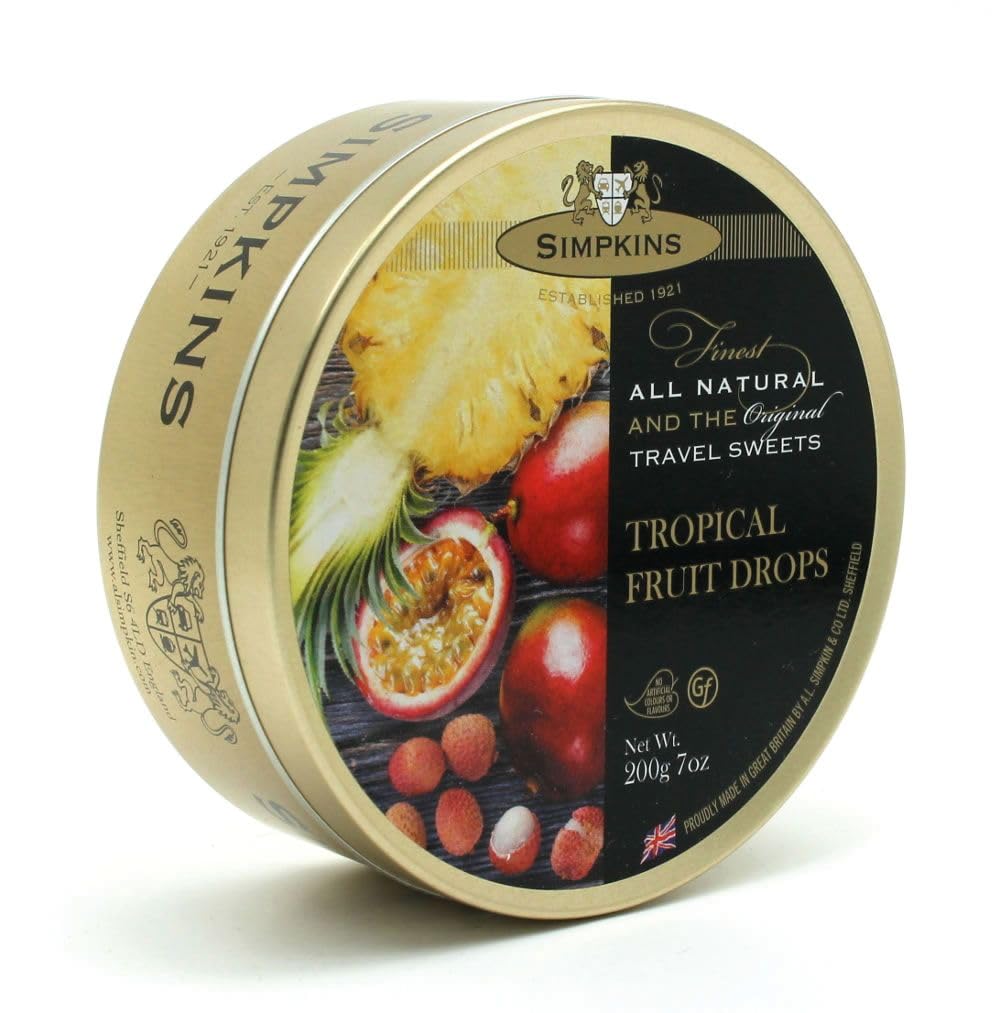 Simpkins Tropical Travel Tin 200g - The Original Travel Tin Manufacturer - All Natural Colours and Flavours - Vegetarian and Vegan Friendly - Gluten and Dairy Free