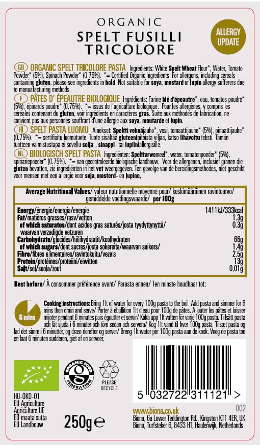 Biona Organic Fusilli Tri Colore 500g