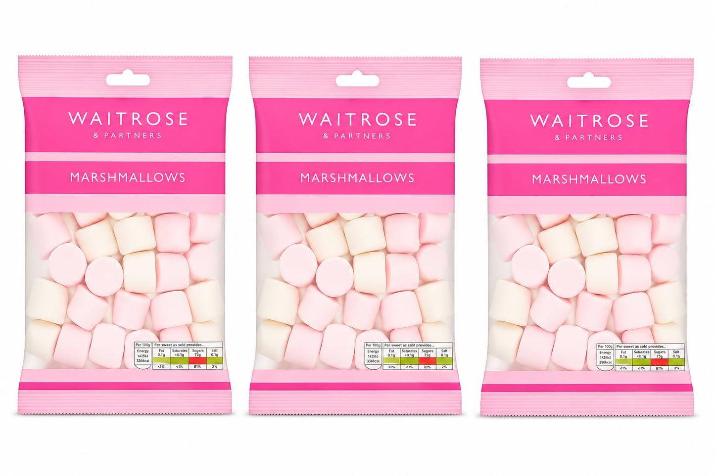 Waitrose Pink and White Marshmallows 200g, Pack of 3