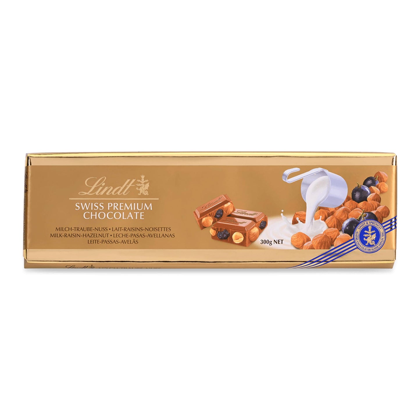 Lindt Gold Milk Chocolate Bar - Hazelnut and Raisin, 300g