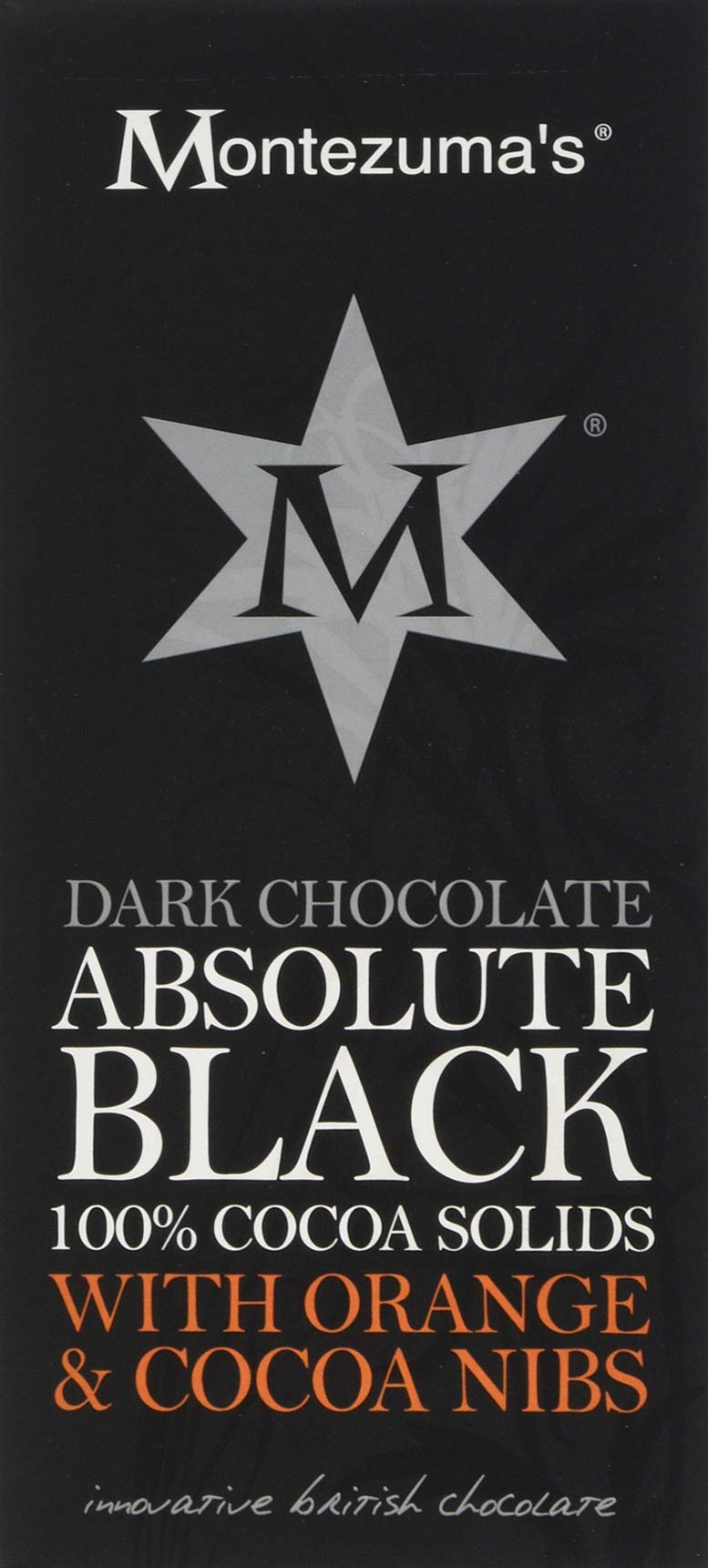 Montezuma's Absolute Black 100% Cocoa Nibs and Orange Bar 90g