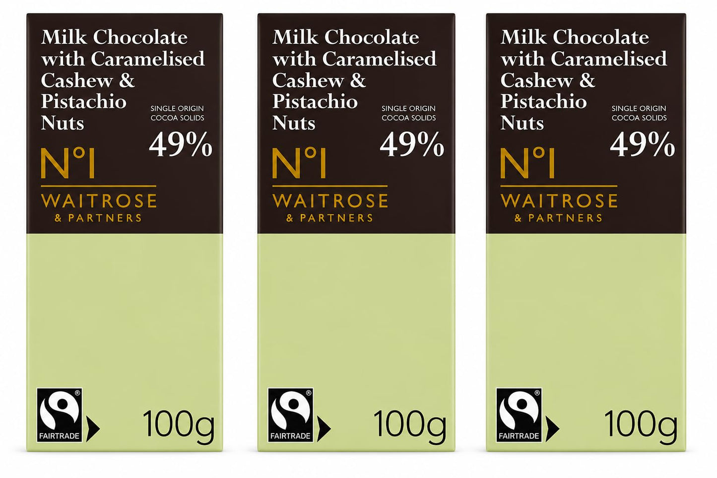No.1 Fairtrade Milk Chocolate with Hazel,Cashew,Pistachio nut 100g, Pack of 3